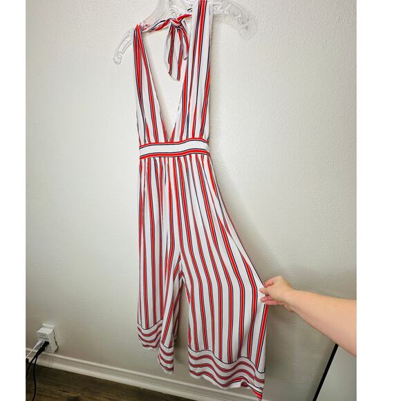 Urban Outfitters Raven White Red Blue Striped Halter Romper Jumpsuit S - Picture 4 of 15